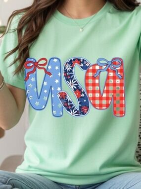Gildan Mint Green Short Sleeve Tee with Patriotic Patterned MSA Graphic